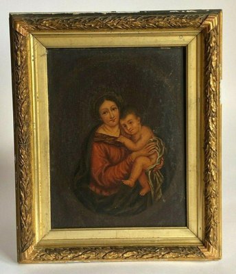 Italian Artist, Madonna & Child, 19th Century, Oil on Panel, Framed-QKG-1330289