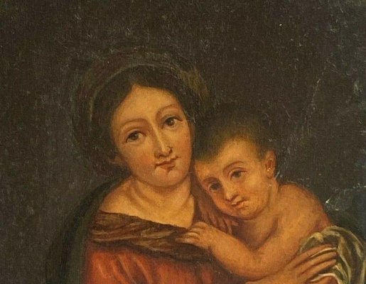 Italian Artist, Madonna & Child, 19th Century, Oil on Panel, Framed-QKG-1330289