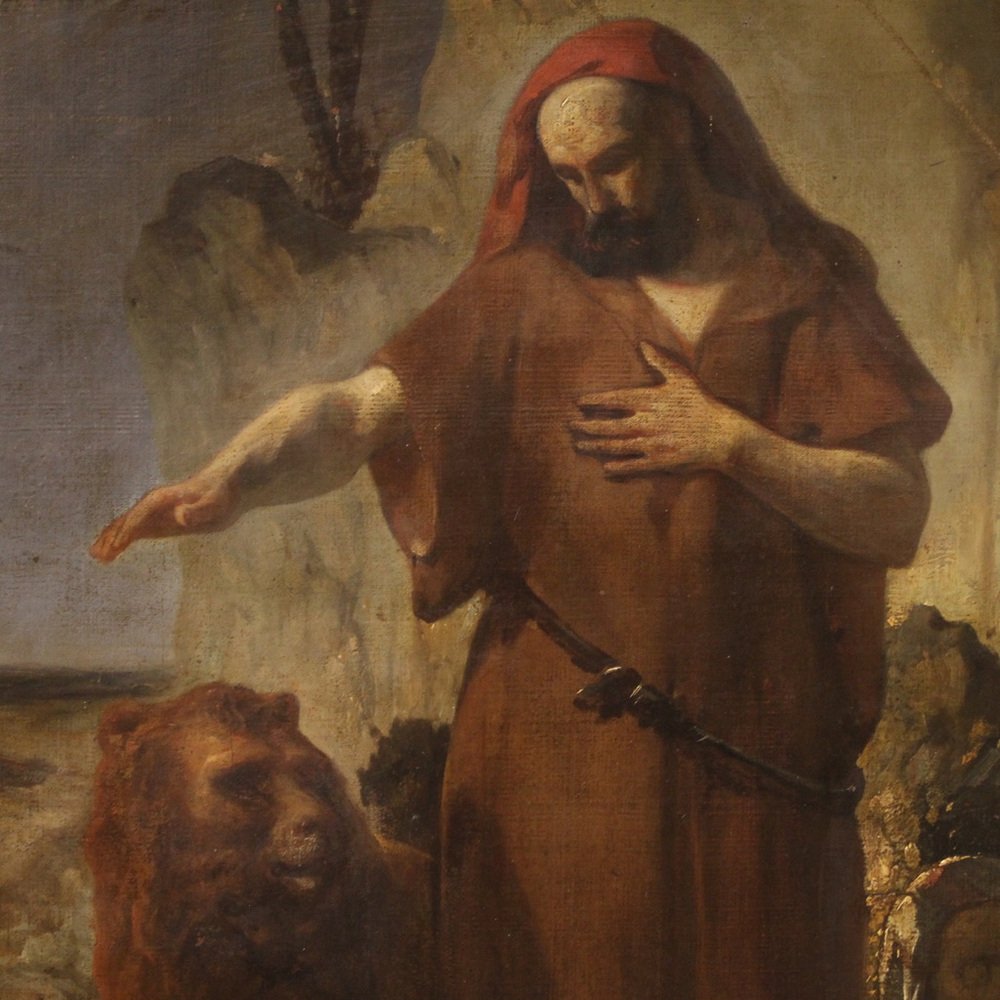 Italian Artist, Saint Anthony the Abbot Buries Saint Paul, 1860, Oil on Canvas, Framed