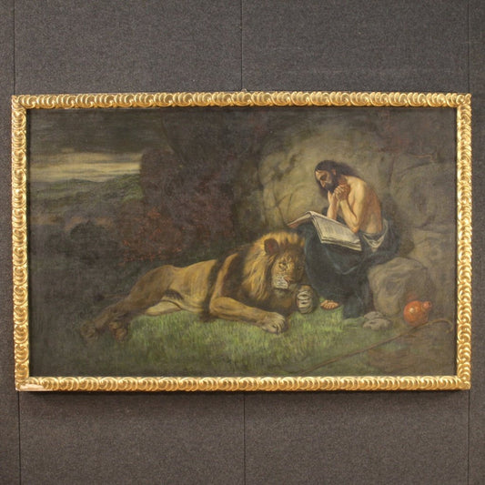 Italian Artist, Saint Jerome with Lion, 1950, Mixed Media, Framed