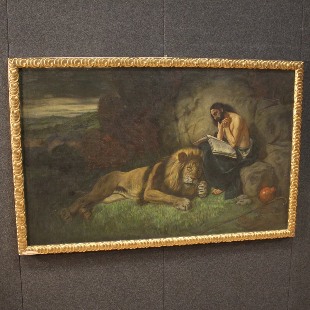 Italian Artist, Saint Jerome with Lion, 1950, Mixed Media, Framed