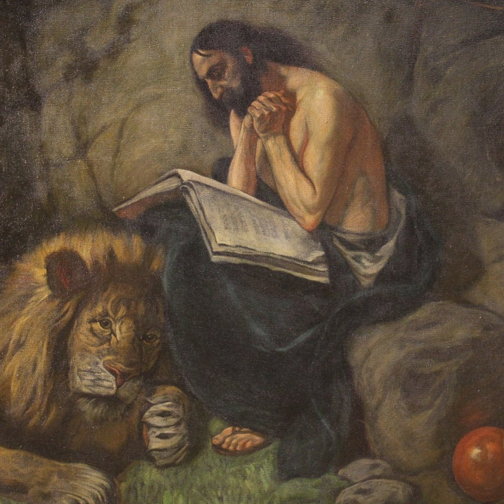 Italian Artist, Saint Jerome with Lion, 1950, Mixed Media, Framed