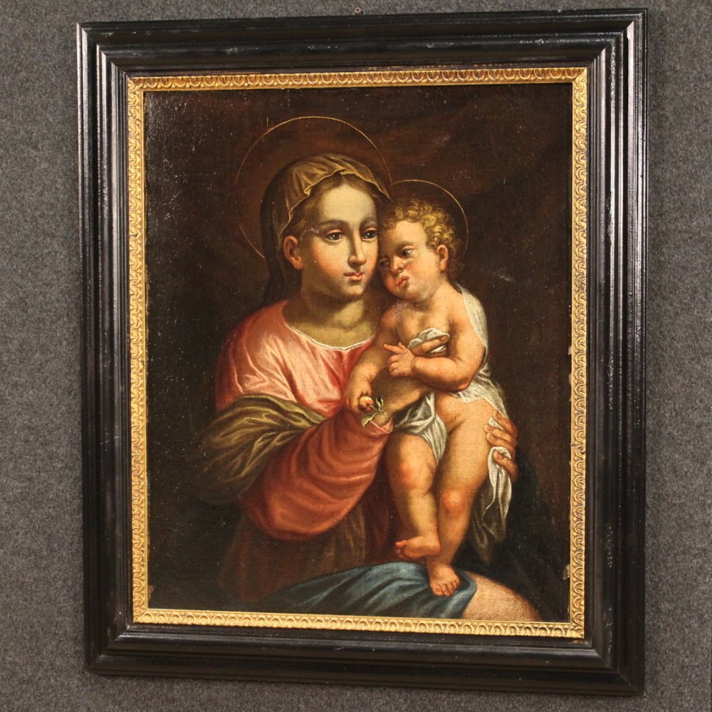 Italian Artist, Virgin with Child, 1670, Oil on Canvas, Framed