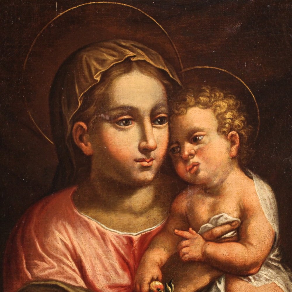 Italian Artist, Virgin with Child, 1670, Oil on Canvas, Framed