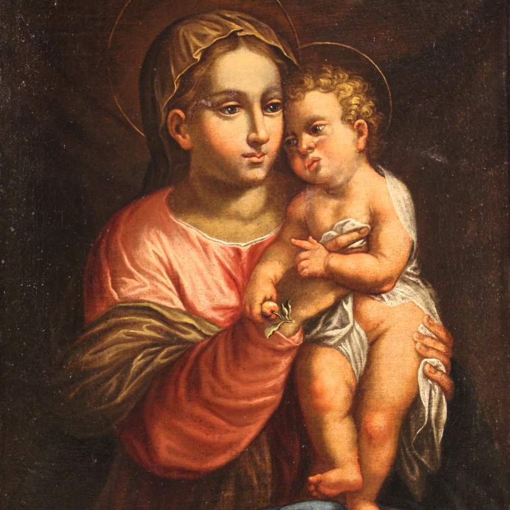 Italian Artist, Virgin with Child, 1670, Oil on Canvas, Framed