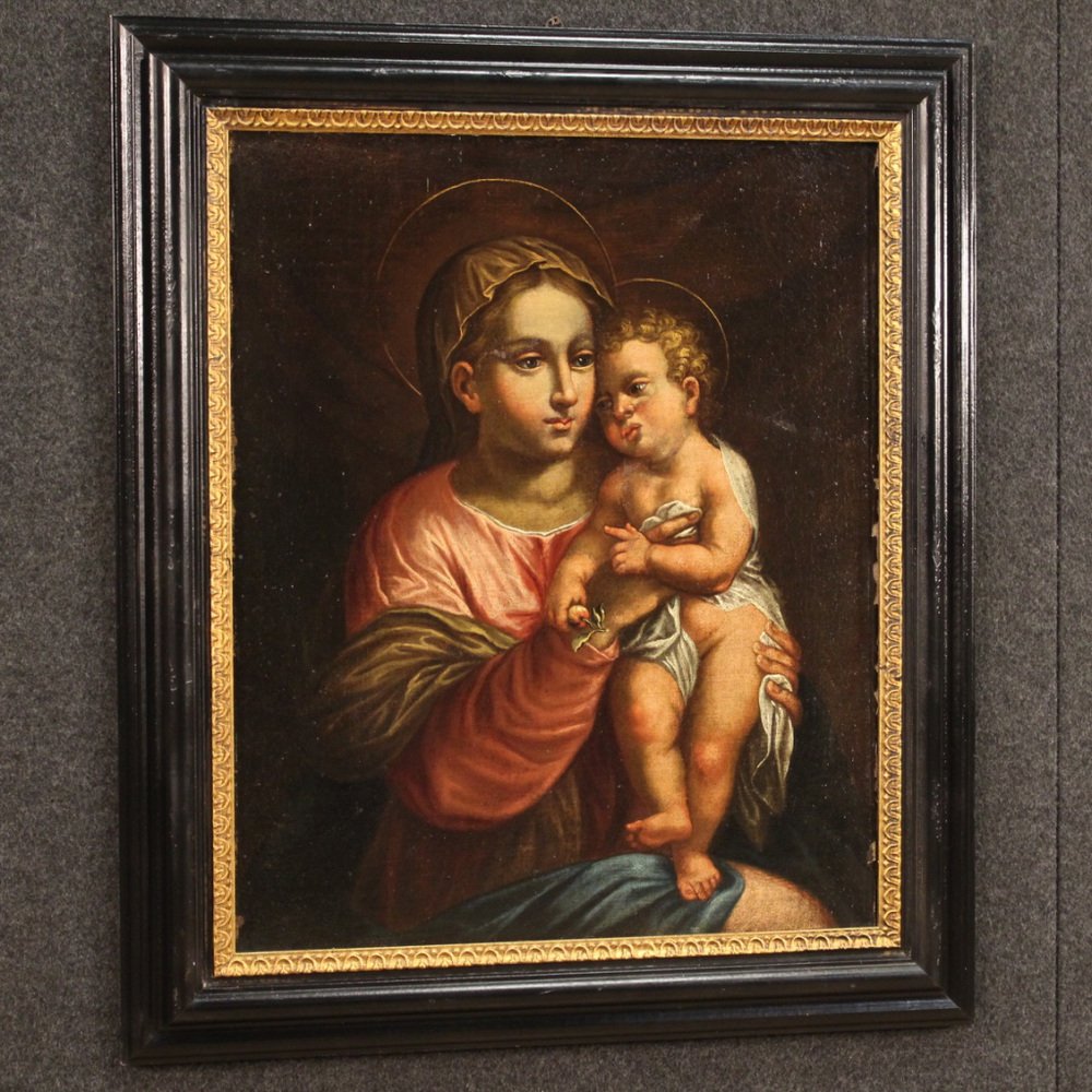 Italian Artist, Virgin with Child, 1670, Oil on Canvas, Framed