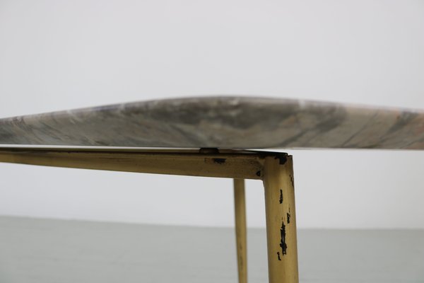 Italian Asymmetrical Coffee Table with Iron Legs & Marble Top, 1950s-AA-904310