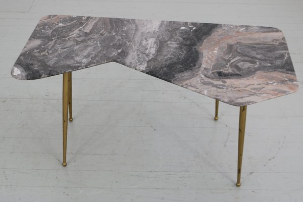 Italian Asymmetrical Coffee Table with Iron Legs & Marble Top, 1950s-AA-904310