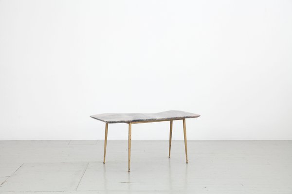 Italian Asymmetrical Coffee Table with Iron Legs & Marble Top, 1950s-AA-904310