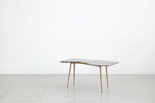 Italian Asymmetrical Coffee Table with Iron Legs & Marble Top, 1950s-AA-904310