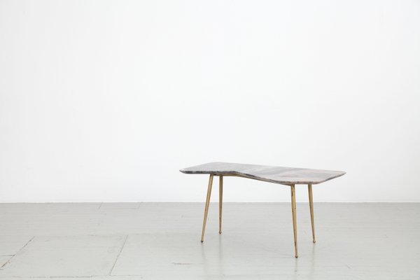 Italian Asymmetrical Coffee Table with Iron Legs & Marble Top, 1950s-AA-904310