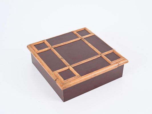 Italian Bakelite and Bamboo Square Decorative Box by Tommaso Barbi, 1980s-JDR-1736589