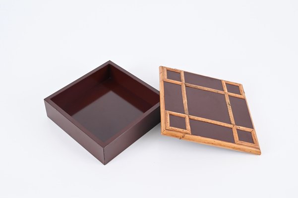 Italian Bakelite and Bamboo Square Decorative Box by Tommaso Barbi, 1980s-JDR-1736589