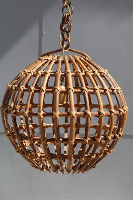 Italian Bamboo and Brass Round Ceiling Lamp, 1950s-EH-1720185