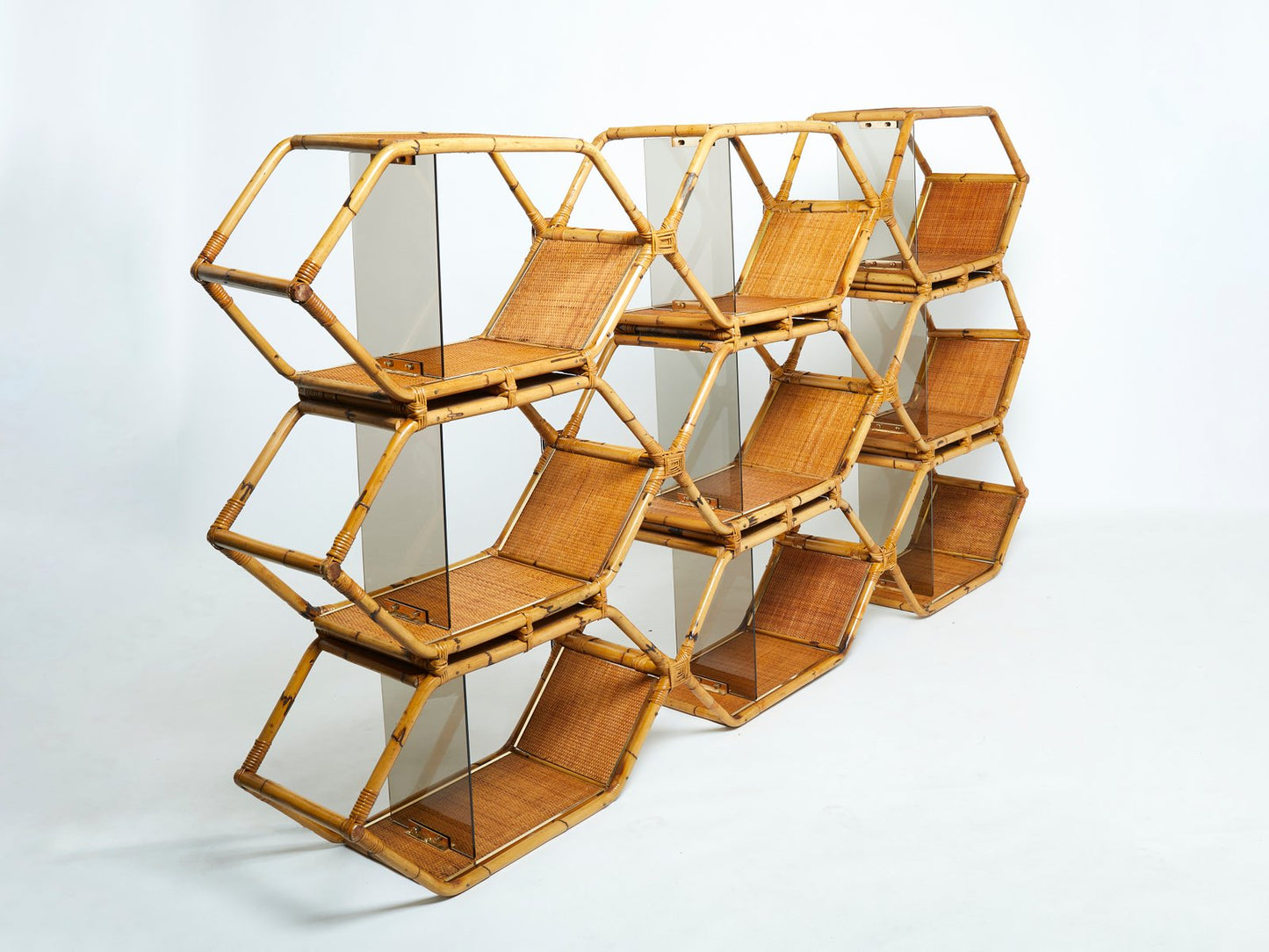 Italian Bamboo and Brass Wall Shelves by Purini and Mariani for Vivai Del Vivai, 1976