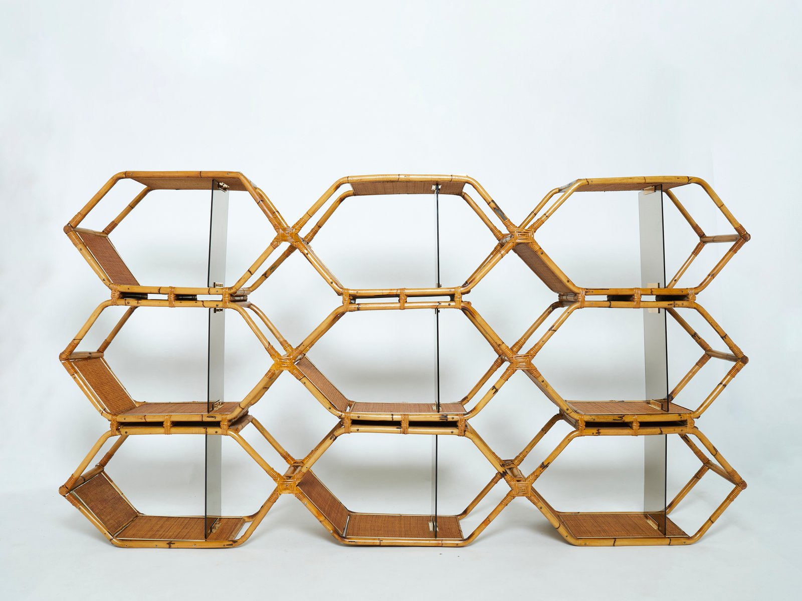 Italian Bamboo and Brass Wall Shelves by Purini and Mariani for Vivai Del Vivai, 1976