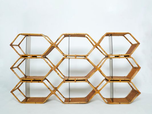 Italian Bamboo and Brass Wall Shelves by Purini and Mariani for Vivai Del Vivai, 1976-YJA-1078729