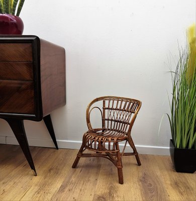 Italian Bamboo and Rattan Children's Mini Hoop Chair, 1960s-EUP-781842