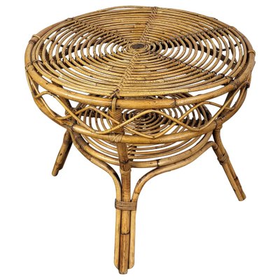 Italian Bamboo and Rattan Round Coffee Table, 1960s-EUP-1451969