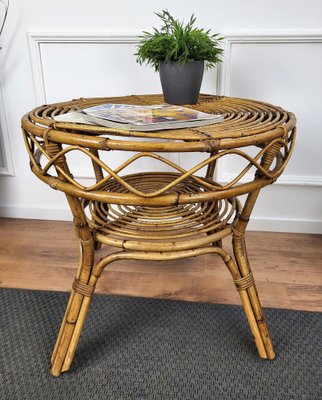 Italian Bamboo and Rattan Round Coffee Table, 1960s-EUP-1451969