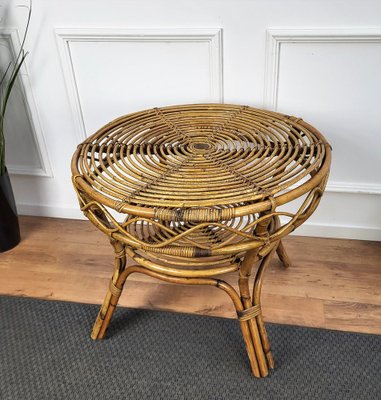 Italian Bamboo and Rattan Round Coffee Table, 1960s-EUP-1451969