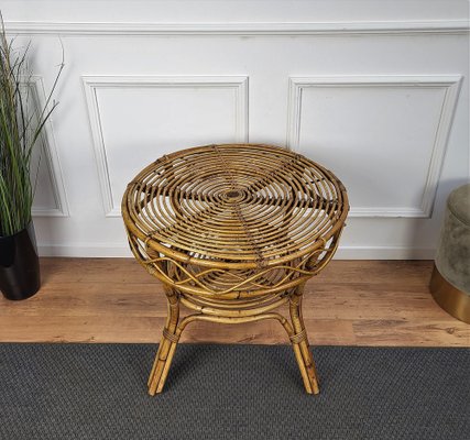 Italian Bamboo and Rattan Round Coffee Table, 1960s-EUP-1451969