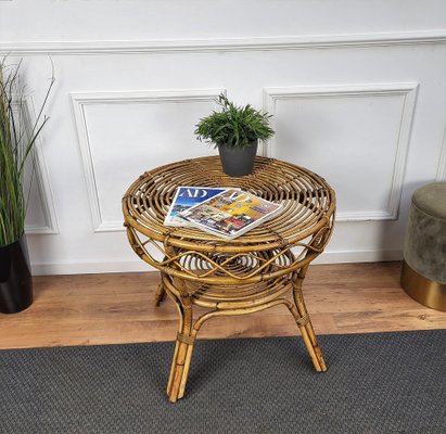 Italian Bamboo and Rattan Round Coffee Table, 1960s-EUP-1451969