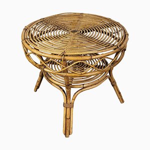 Italian Bamboo and Rattan Round Coffee Table, 1960s-EUP-1451969