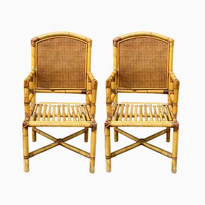 Italian Bamboo and Vienna Straw Armchairs, 1970s, Set of 2-PYA-901393