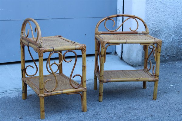 Italian Bamboo Bedside Tables, 1950s, Set of 2-EH-1298646