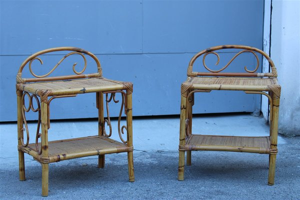 Italian Bamboo Bedside Tables, 1950s, Set of 2-EH-1298646