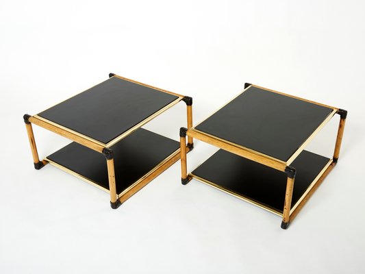 Italian Bamboo, Brass and Wood Side Tables by Alberto Smania, 1970s, Set of 2-YJA-1348792