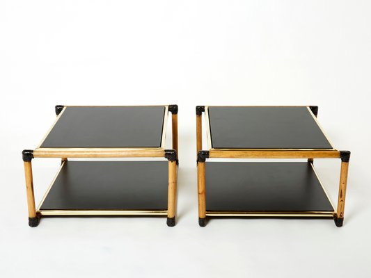 Italian Bamboo, Brass and Wood Side Tables by Alberto Smania, 1970s, Set of 2-YJA-1348792