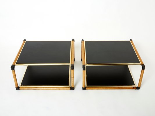 Italian Bamboo, Brass and Wood Side Tables by Alberto Smania, 1970s, Set of 2-YJA-1348792