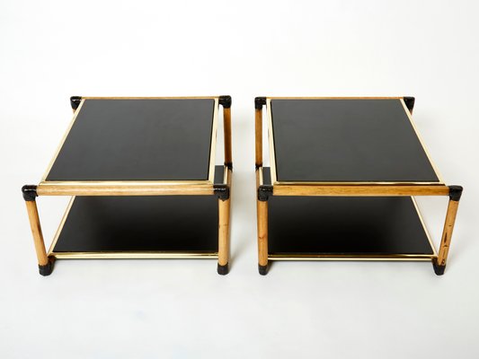 Italian Bamboo, Brass and Wood Side Tables by Alberto Smania, 1970s, Set of 2-YJA-1348792