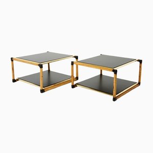 Italian Bamboo, Brass and Wood Side Tables by Alberto Smania, 1970s, Set of 2-YJA-1348792