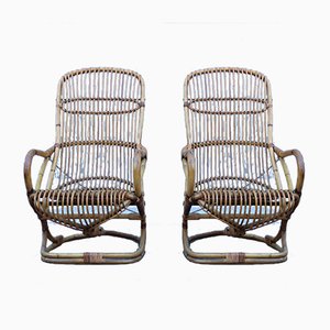 Italian Bamboo Lounge Chairs by Tito Agnoli, 1950s, Set of 2-EH-699729