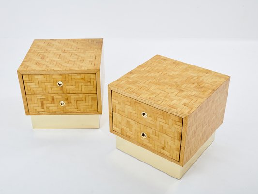 Italian Bamboo Marquetry and Brass Bedside Tables from Dal Vera, 1970s, Set of 2-YJA-1815676