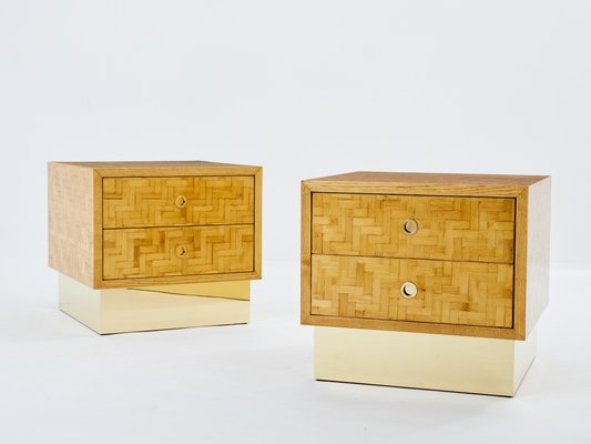 Italian Bamboo Marquetry and Brass Bedside Tables from Dal Vera, 1970s, Set of 2-YJA-1815676