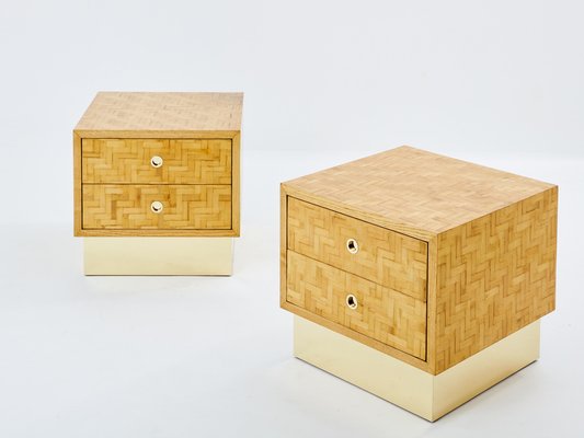 Italian Bamboo Marquetry and Brass Bedside Tables from Dal Vera, 1970s, Set of 2-YJA-1815676