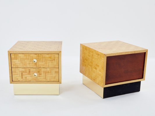 Italian Bamboo Marquetry and Brass Bedside Tables from Dal Vera, 1970s, Set of 2-YJA-1815676