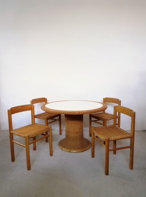 Italian Bamboo & Midollino Table and Chairs, 1970s, Set of 5-UIW-1140212