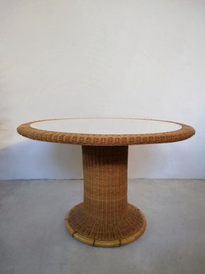 Italian Bamboo & Midollino Table and Chairs, 1970s, Set of 5-UIW-1140212