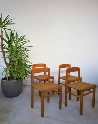 Italian Bamboo & Midollino Table and Chairs, 1970s, Set of 5-UIW-1140212