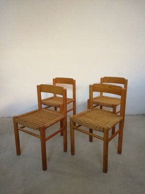 Italian Bamboo & Midollino Table and Chairs, 1970s, Set of 5-UIW-1140212