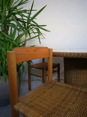 Italian Bamboo & Midollino Table and Chairs, 1970s, Set of 5-UIW-1140212