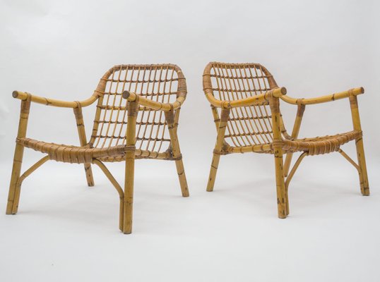 Italian Bamboo & Rattan Armchairs, 1950s, Set of 2-KQB-1060177