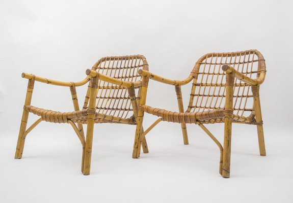 Italian Bamboo & Rattan Armchairs, 1950s, Set of 2-KQB-1060177