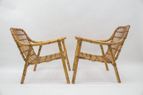 Italian Bamboo & Rattan Armchairs, 1950s, Set of 2-KQB-1060177