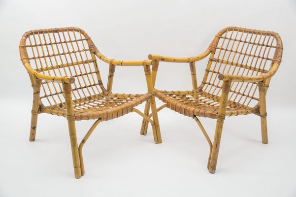 Italian Bamboo & Rattan Armchairs, 1950s, Set of 2-KQB-1060177